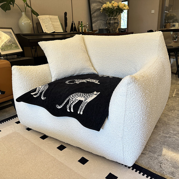 Sofá moderno minimalista inspirado en Totoro, de tejido sherpa y madera de pino, con respaldo y reposabrazos, para sala de estar 