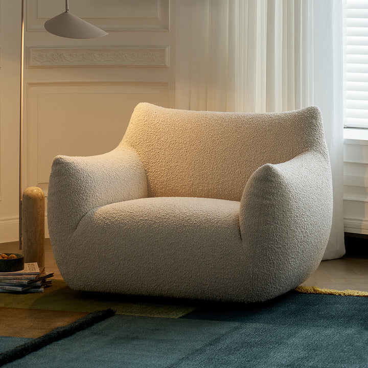 Sofá moderno minimalista inspirado en Totoro, de tejido sherpa y madera de pino, con respaldo y reposabrazos, para sala de estar 