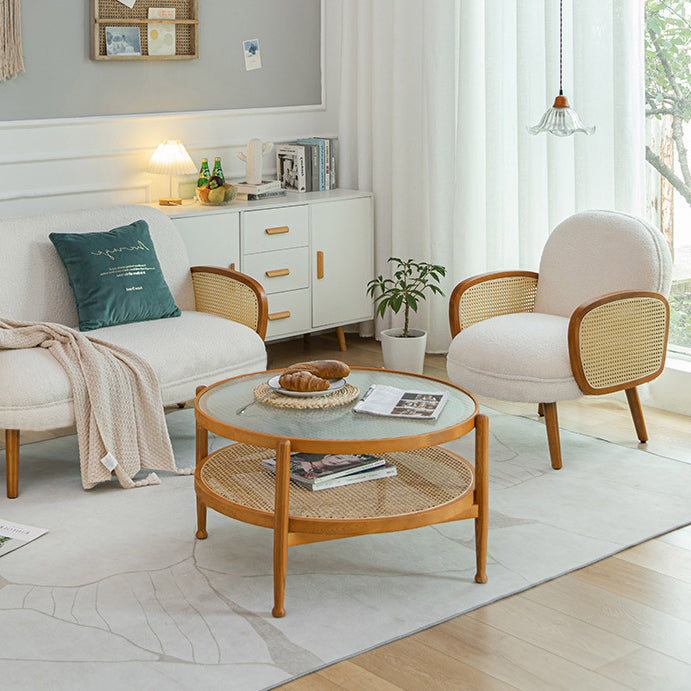 Modern Minimalist Curved Corduroy Solid Wood Plastic Rubberwood Sponge Plastic Weaving Accent Chair Backrest Armrest For Living Room