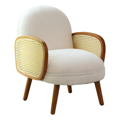 Modern Minimalist Curved Corduroy Solid Wood Plastic Rubberwood Sponge Plastic Weaving Accent Chair Backrest Armrest For Living Room