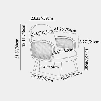 Modern Minimalist Curved Corduroy Solid Wood Plastic Rubberwood Sponge Plastic Weaving Accent Chair Backrest Armrest For Living Room