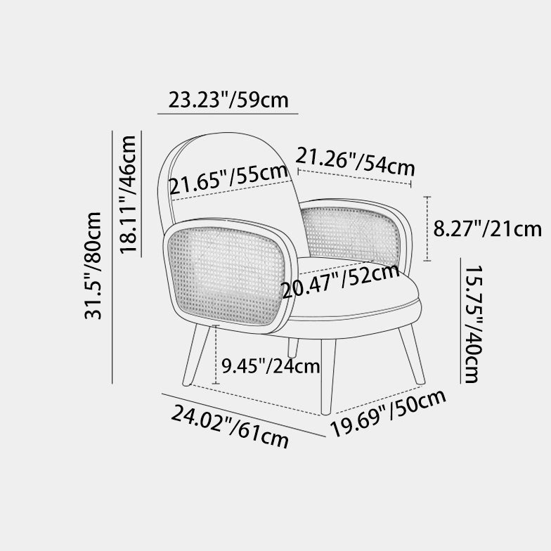 Modern Minimalist Curved Corduroy Solid Wood Plastic Rubberwood Sponge Plastic Weaving Accent Chair Backrest Armrest For Living Room