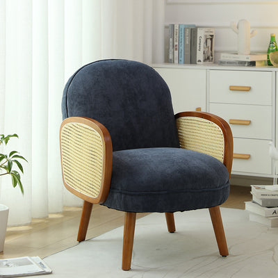 Modern Minimalist Curved Corduroy Solid Wood Plastic Rubberwood Sponge Plastic Weaving Accent Chair Backrest Armrest For Living Room