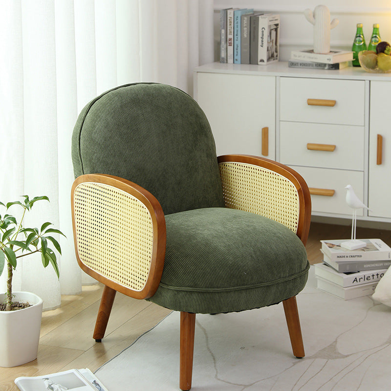 Modern Minimalist Curved Corduroy Solid Wood Plastic Rubberwood Sponge Plastic Weaving Accent Chair Backrest Armrest For Living Room