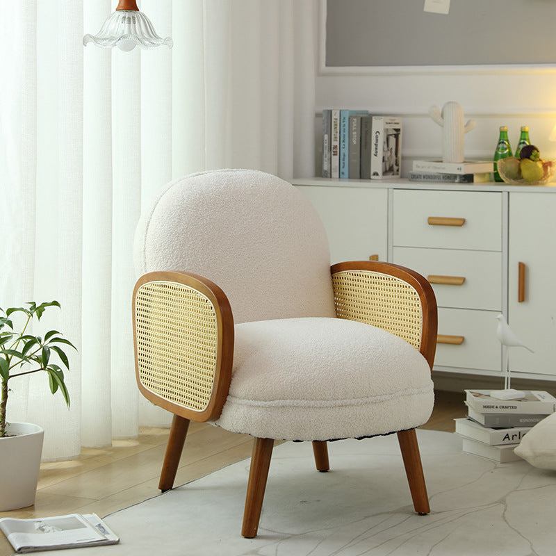 Modern Minimalist Curved Corduroy Solid Wood Plastic Rubberwood Sponge Plastic Weaving Accent Chair Backrest Armrest For Living Room