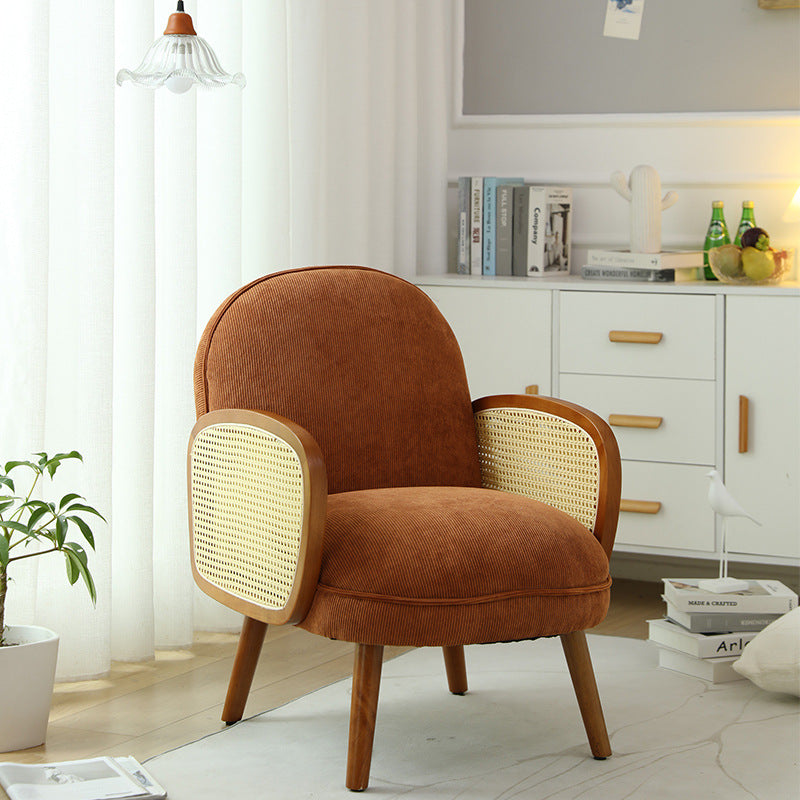 Modern Minimalist Curved Corduroy Solid Wood Plastic Rubberwood Sponge Plastic Weaving Accent Chair Backrest Armrest For Living Room