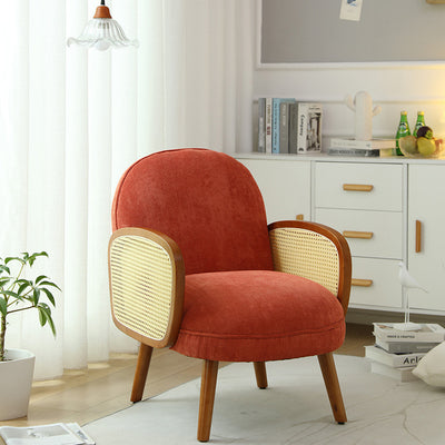 Modern Minimalist Curved Corduroy Solid Wood Plastic Rubberwood Sponge Plastic Weaving Accent Chair Backrest Armrest For Living Room