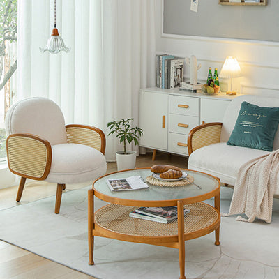 Modern Minimalist Curved Corduroy Solid Wood Plastic Rubberwood Sponge Plastic Weaving Accent Chair Backrest Armrest For Living Room