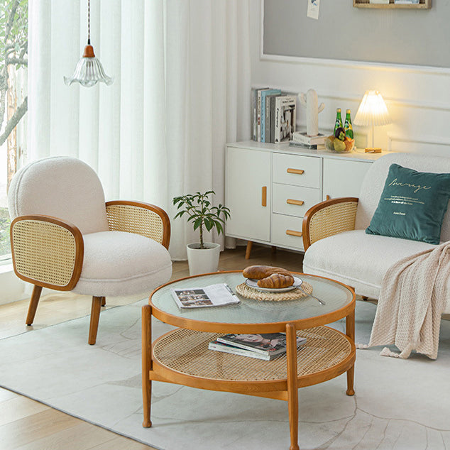 Modern Minimalist Curved Corduroy Solid Wood Plastic Rubberwood Sponge Plastic Weaving Accent Chair Backrest Armrest For Living Room