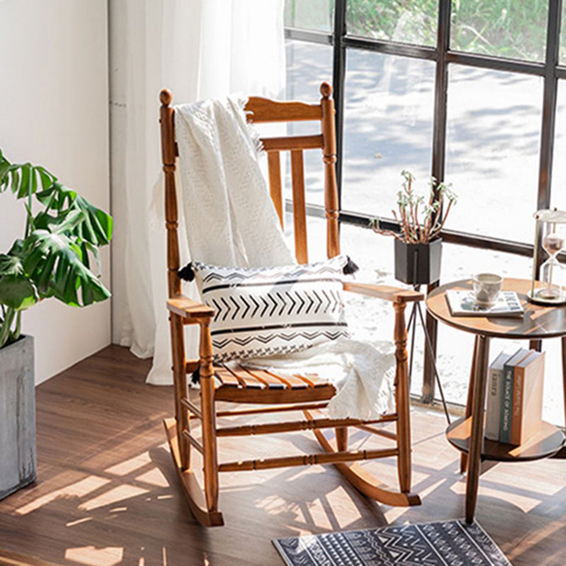 Modern Minimalist Curved Poplar Wood Rocking Chair Backrest Armrest For Living Room