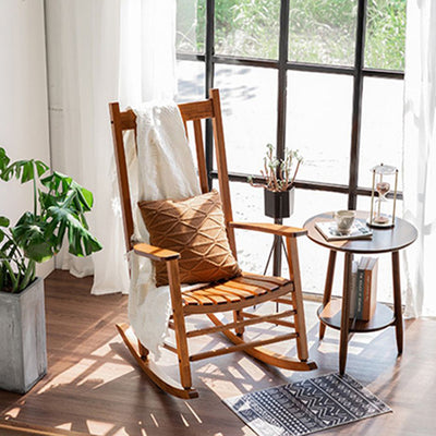 Modern Minimalist Curved Poplar Wood Rocking Chair Backrest Armrest For Living Room