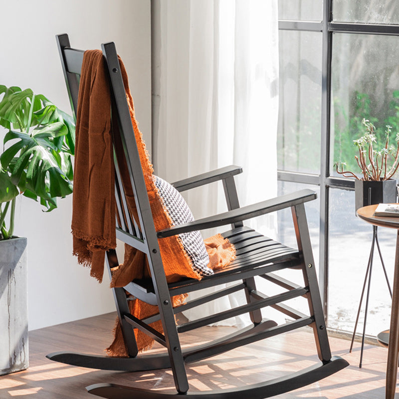 Modern Minimalist Curved Poplar Wood Rocking Chair Backrest Armrest For Living Room