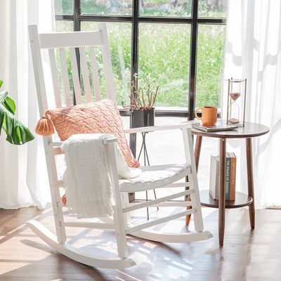 Modern Minimalist Curved Poplar Wood Rocking Chair Backrest Armrest For Living Room