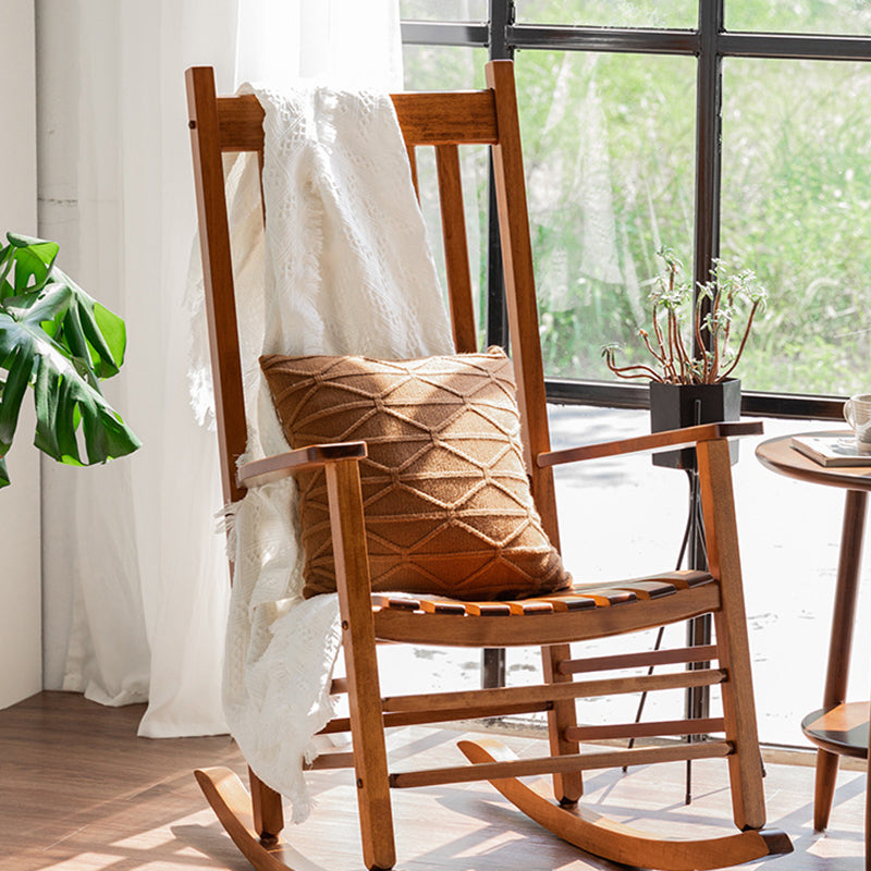 Modern Minimalist Curved Poplar Wood Rocking Chair Backrest Armrest For Living Room