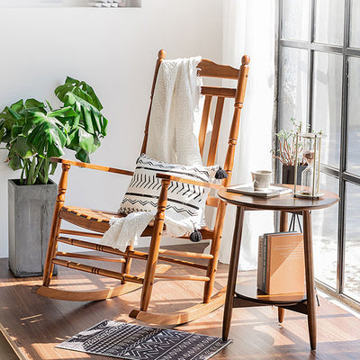 Modern Minimalist Curved Poplar Wood Rocking Chair Backrest Armrest For Living Room