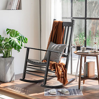 Modern Minimalist Curved Poplar Wood Rocking Chair Backrest Armrest For Living Room