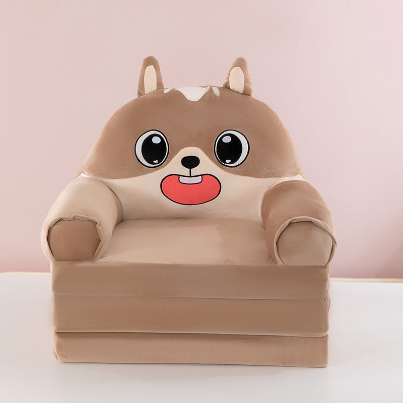 Contemporary Creative Kids Animal Shape Velvet Foam Sponge Curved Foldable Accent Chair Backrest Armrest For Living Room