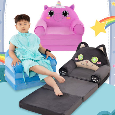 Contemporary Creative Kids Animal Shape Velvet Foam Sponge Curved Foldable Accent Chair Backrest Armrest For Living Room