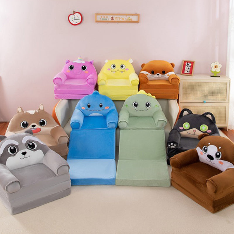 Contemporary Creative Kids Animal Shape Velvet Foam Sponge Curved Foldable Accent Chair Backrest Armrest For Living Room