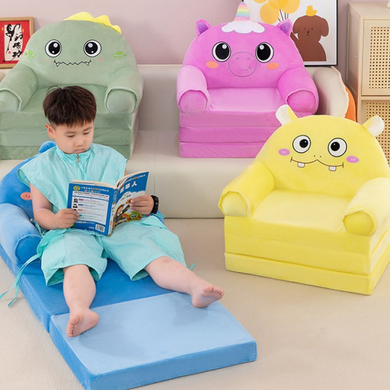 Contemporary Creative Kids Animal Shape Velvet Foam Sponge Curved Foldable Accent Chair Backrest Armrest For Living Room