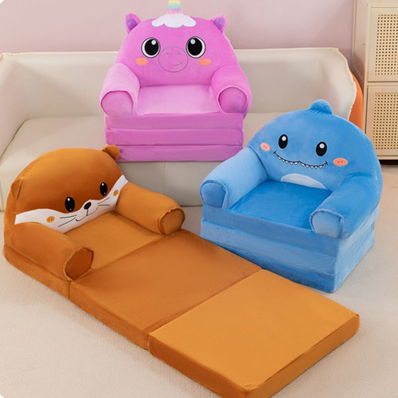 Contemporary Creative Kids Animal Shape Velvet Foam Sponge Curved Foldable Accent Chair Backrest Armrest For Living Room