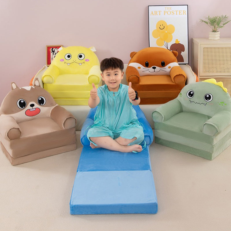 Contemporary Creative Kids Animal Shape Velvet Foam Sponge Curved Foldable Accent Chair Backrest Armrest For Living Room