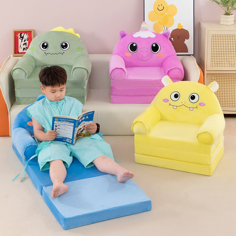 Contemporary Creative Kids Animal Shape Velvet Foam Sponge Curved Foldable Accent Chair Backrest Armrest For Living Room
