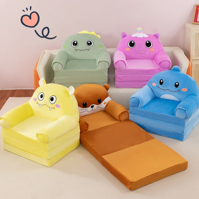 Contemporary Creative Kids Animal Shape Velvet Foam Sponge Curved Foldable Accent Chair Backrest Armrest For Living Room