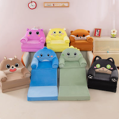 Contemporary Creative Kids Animal Shape Velvet Foam Sponge Curved Foldable Accent Chair Backrest Armrest For Living Room