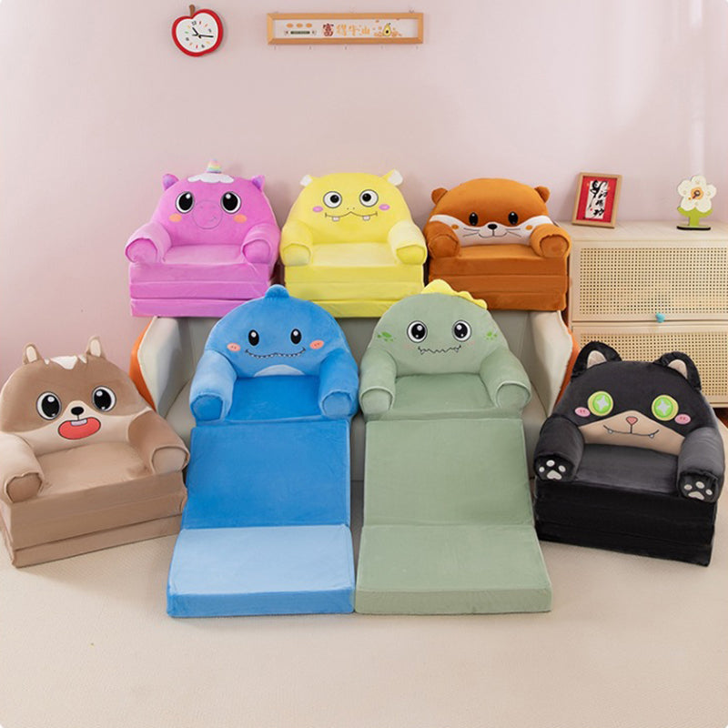 Contemporary Creative Kids Animal Shape Velvet Foam Sponge Curved Foldable Accent Chair Backrest Armrest For Living Room