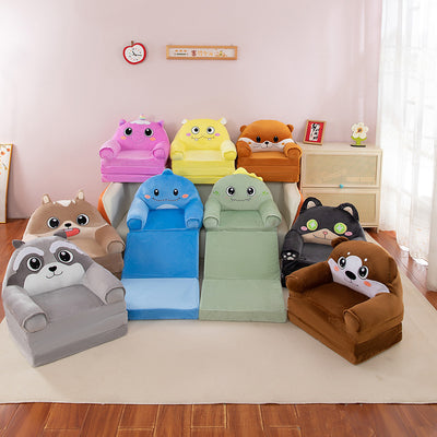 Contemporary Creative Kids Animal Shape Velvet Foam Sponge Curved Foldable Accent Chair Backrest Armrest For Living Room