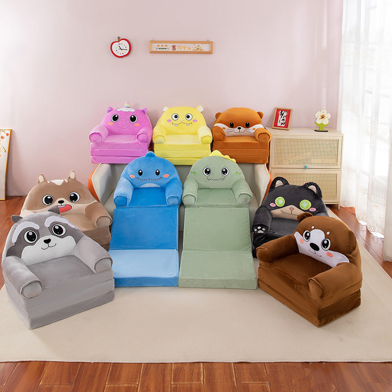 Contemporary Creative Kids Animal Shape Velvet Foam Sponge Curved Foldable Accent Chair Backrest Armrest For Living Room
