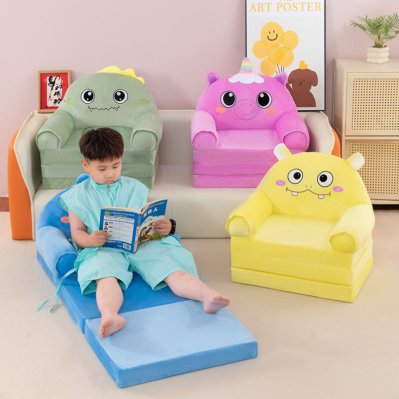 Contemporary Creative Kids Animal Shape Velvet Foam Sponge Curved Foldable Accent Chair Backrest Armrest For Living Room