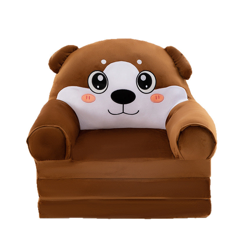 Contemporary Creative Kids Animal Shape Velvet Foam Sponge Curved Foldable Accent Chair Backrest Armrest For Living Room