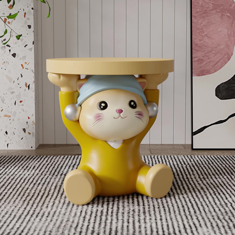 Taburete bajo sin respaldo ni brazos de resina con forma de gato para niños creativos contemporáneos para sala de estar 
