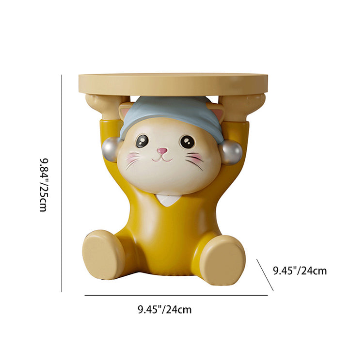 Taburete bajo sin respaldo ni brazos de resina con forma de gato para niños creativos contemporáneos para sala de estar 