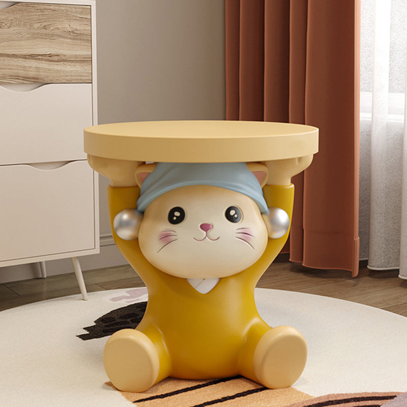 Taburete bajo sin respaldo ni brazos de resina con forma de gato para niños creativos contemporáneos para sala de estar 