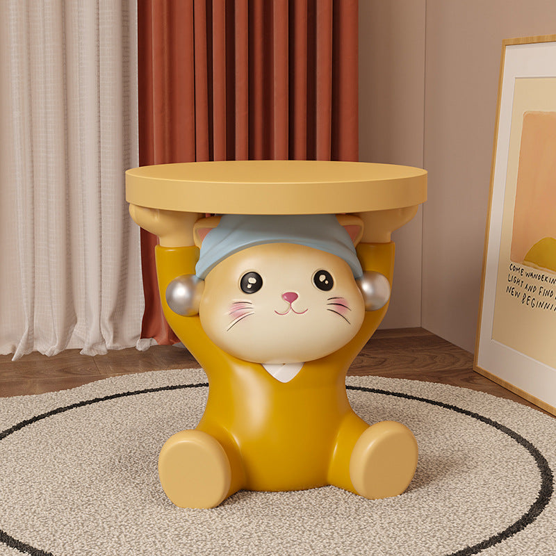 Taburete bajo sin respaldo ni brazos de resina con forma de gato para niños creativos contemporáneos para sala de estar 