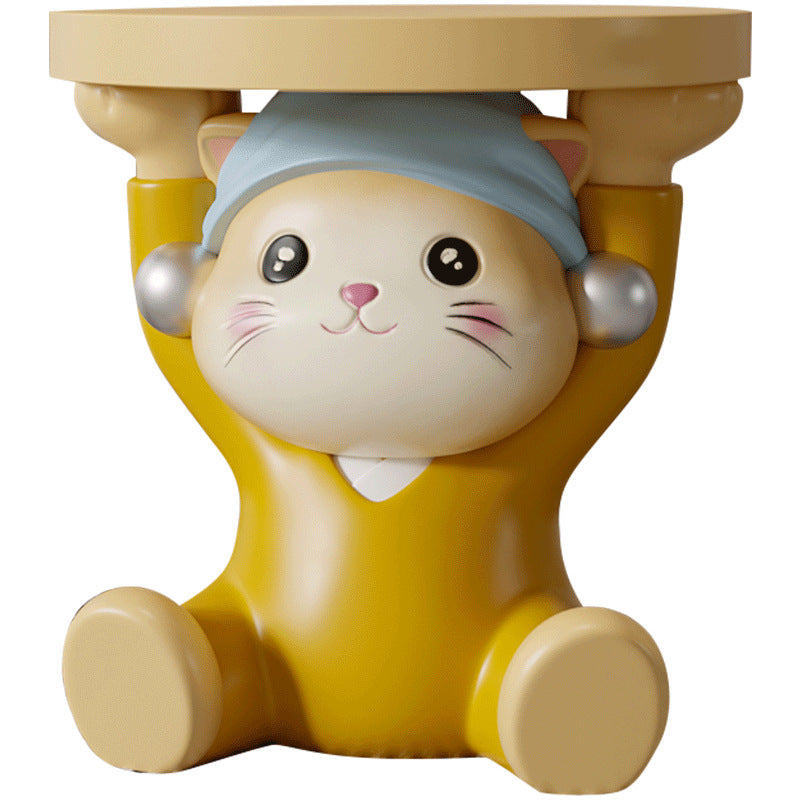 Taburete bajo sin respaldo ni brazos de resina con forma de gato para niños creativos contemporáneos para sala de estar 
