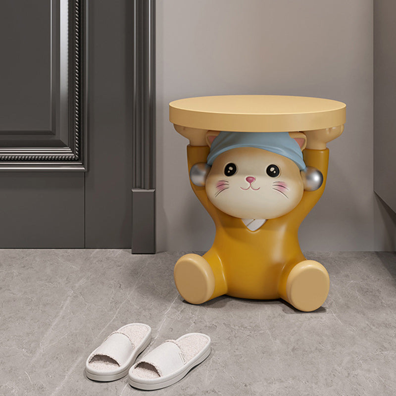 Taburete bajo sin respaldo ni brazos de resina con forma de gato para niños creativos contemporáneos para sala de estar 