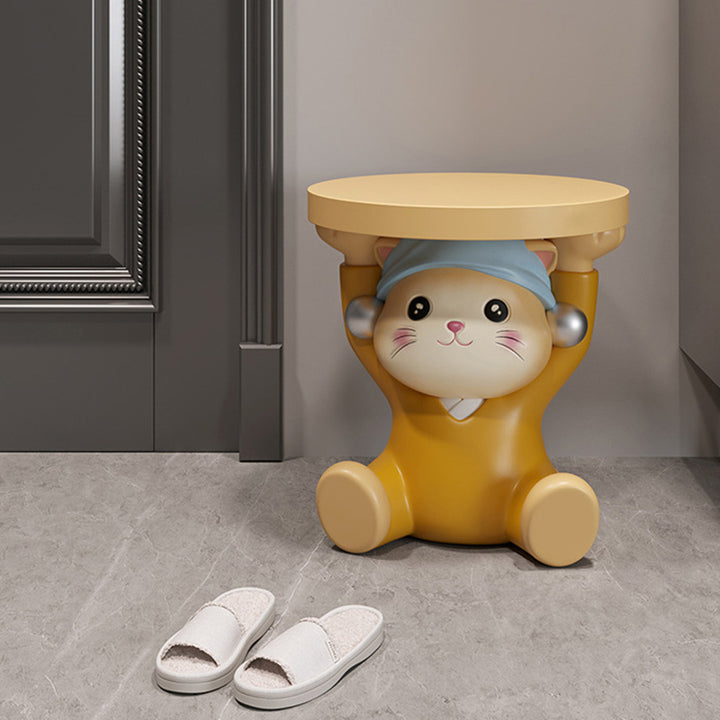 Taburete bajo sin respaldo ni brazos de resina con forma de gato para niños creativos contemporáneos para sala de estar 