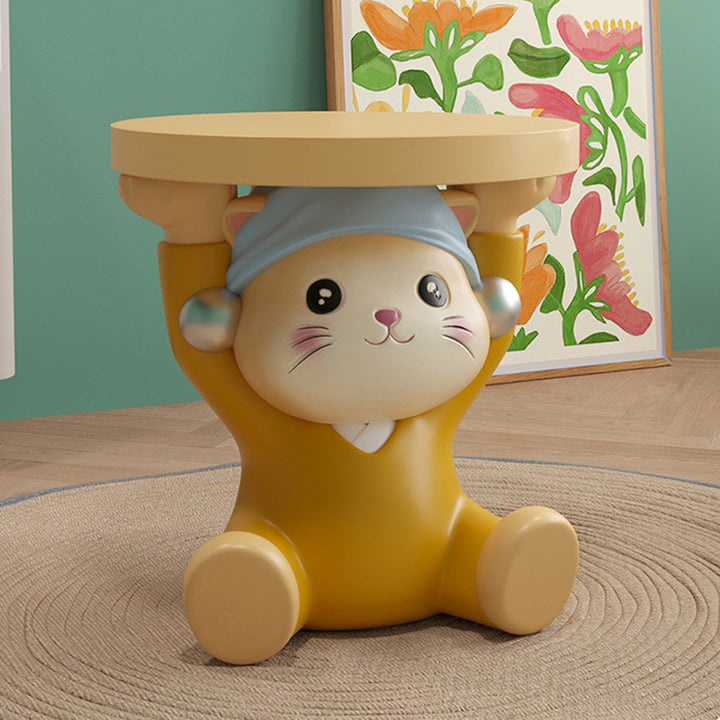 Taburete bajo sin respaldo ni brazos de resina con forma de gato para niños creativos contemporáneos para sala de estar 