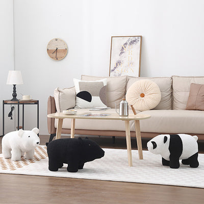 Contemporary Creative Kids Bear Shape Teddy Fleece Solid Wood Multi-layer Board Pine Wood Low Stool Backless Armless For Living Room