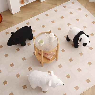 Contemporary Creative Kids Bear Shape Teddy Fleece Solid Wood Multi-layer Board Pine Wood Low Stool Backless Armless For Living Room