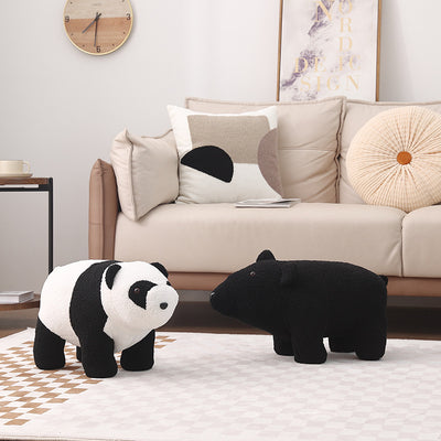 Contemporary Creative Kids Bear Shape Teddy Fleece Solid Wood Multi-layer Board Pine Wood Low Stool Backless Armless For Living Room