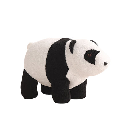 Contemporary Creative Kids Bear Shape Teddy Fleece Solid Wood Multi-layer Board Pine Wood Low Stool Backless Armless For Living Room