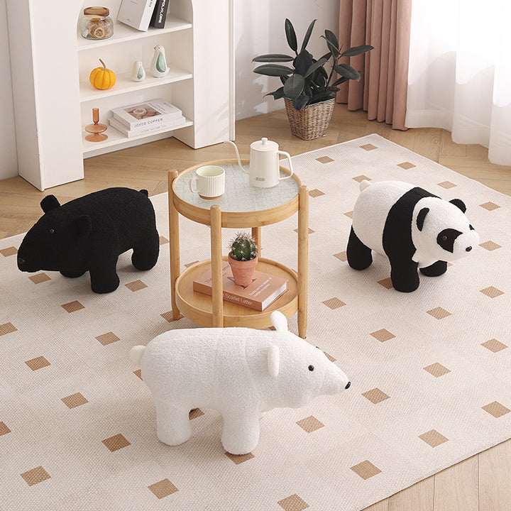 Moderner kreativer Kinderhocker in Bärenform aus Teddyfleece, Sperrholz und Kiefernholz, niedrig, ohne Rückenlehne und Armlehnen, für das Wohnzimmer 