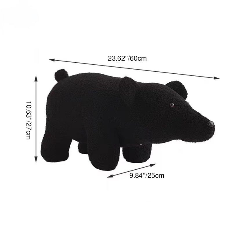 Contemporary Creative Kids Bear Shape Teddy Fleece Solid Wood Multi-layer Board Pine Wood Low Stool Backless Armless For Living Room