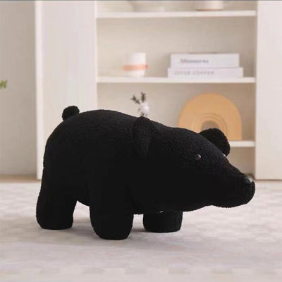 Contemporary Creative Kids Bear Shape Teddy Fleece Solid Wood Multi-layer Board Pine Wood Low Stool Backless Armless For Living Room