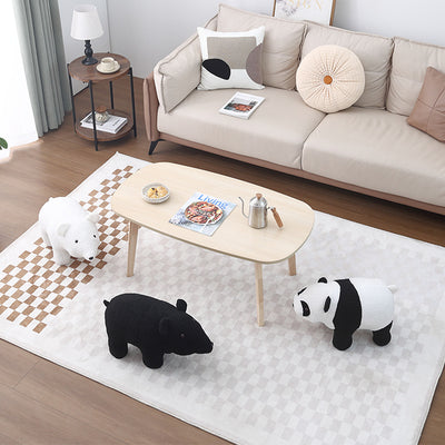 Contemporary Creative Kids Bear Shape Teddy Fleece Solid Wood Multi-layer Board Pine Wood Low Stool Backless Armless For Living Room